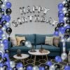 Happy Birthday Letters Foil Balloons Decoration Kit 44Pcs Set for Boys Kids Balloons Decorations Items Combo with Letters Foil Balloon, Latex Metallic Balloons (Blue, Black & Silver)