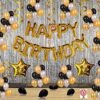 Happy Birthday Decoration Kit Combo Black Golden Silver Items Set with 2Pcs Silver Foil Curtain & Star foil ,100 Pcs Metallic Balloons, Golden Happy Birthday Foil Balloon/ Balloon Set , Pack of 118