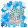 Birthday Decorations kit for Boys - 42pcs Combo Sets - Blue Happy Birthday Banner Silver Foil Curtain Metallic Confetti Balloons for Boys Adult Husband / Birthday Decoration for Boys