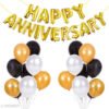 Happy Anniversary (16 Gold Foil Letters) + 30 Metallic Balloons Combo (Black , Gold , Silver)