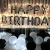 Happy Birthday Silver Foil Letters-13 pcs + 30 pcs White, Black Balloons for Birthday Decorations