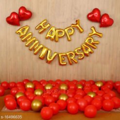 Happy Anniversary (16 Gold Foil Letters) + 4 Red Heart Foil Balloons (10inch) + 30 Metallic Balloons Combo (Red , Gold)