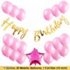Happy Birthday Cursive Banner- Golden + 1 pc Pink Star Foil + 20 pcs Pink Balloons Combo