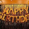 Happy Birthday Gold Letter Foil Balloon + 2Pcs Gold Fringe Curtain + 30 pcs Metallic Balloons (Black, Gold and Silver)