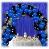 30pcs Metallic Blue, Black, Silver Balloons Combo + 2pc Blue Fringe Curtains Decoration Combo(3*6.5feet)