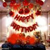 Happy Birthday Foil Letters 13 pcs- Red + 2pcs Red Star Foil (10inch) + 2pcs Red Heart Foil + 30pcs Red, Gold, Silver Metallic Balloons Combo