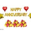 Happy Anniversary (16 Gold Foil Letters) + 2 Gold Star (10 inch) Foil Balloons + 2 Red Heart Foil Balloons (10inch) + 30 Metallic Balloons Combo (Red , Gold)