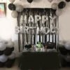 Happy Birthday Silver Letter Foil Balloon + 30pcs Metallic Black, Silver Balloons