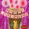 First/1st Happy Birthday Banner/paper fan/garland Combo/Kit Pack For Party Decorations (Pack Of 23) PINK (Set of 23)
