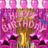 First/1st Happy Birthday Combo/Kit Pack Material For Party Decorations (Pack Of 73) PINK??(Set of 73)