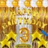 Third/3rd Happy Birthday Combo/Kit Pack Material For Party Decorations (Pack Of 73) GOLD??(Set of 73)