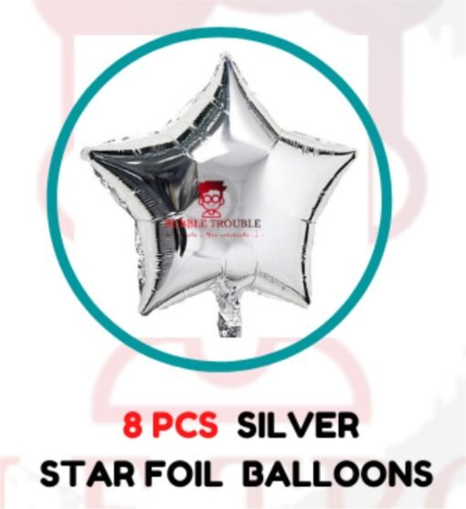 Premium Birthday Decoration Kit Combo (Pack of 58 ) for Home Balloon with 1 Pc Happy Birthday Letters (Silver), 50 Pcs HD Metallic 10 Inch Dark & Light Blue & White Balloons, 1Pc Champagne Bottle, 1Pc Ribbon, 1Pc Glue dot, 4Pcs Silver Star Foil Balloon Bouquet - Image 4