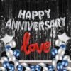 Solid Happy Anniversary Balloon Decoration set Combo 18 Letters Foil, Foil Curtains, Love Foil, Star & 30 pcs HD metallic latex Black Blue Silver Balloons girls boys husband wife 1st 10th 25th 50th 2nd, Blue Theme ( Pack of 36 )
