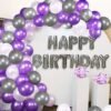 (Pack of 43) "Happy Birthday" Letter Foil Balloon Set, 13 Letters (Silver) + HD Metallic 10 Inch Purple, Silver & White Balloons 30 Pcs Balloons  for Birthday Decoration, Baby Shower, 1st Birthday