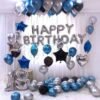 (Pack of 43) "Happy Birthday" Letter Foil Balloon Set, 13 Letters (Silver) + HD Metallic 10 Inch Gold, Silver & Black Balloons 30 Pcs Balloons  for Birthday Decoration