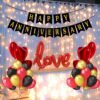 Solid Happy Anniversary Banner Combo with Love Foil , Fairy Light , Heart Foil ,  Glue Dot , 45 Pcs Metallic Balloon For Anniversary Party Decorations , Wedding Anniversary Decoration Items Balloon , Mom And Dad , Gifts 1st 5th 25th 50th Wife Husband (Black, Red, Gold, Pack of 53)
