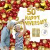 Girls Boys Happy Anniversary Balloons Decoration Kit Combo ,16 letter Foil , 50 number ,Fringe Foil Curtains, Star Foil ,Arch, Glue Dot, 60 Pcs Metallic Balloons for Husband Wife Girls Boys Decoration for Golden Jubilee 50th Anniversary Wedding New Engage