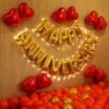 Luxurious Anniversary Decoration Kit Combo (Pack of 81) for Home Balloon with Happy Anniversary Letters (Golden), HD Metallic 10 Inch Golden & Red Balloons, Tea Candles, Fairy Lights, Red Heart Foil, Golden Metallic, Red Balloons Bouquet