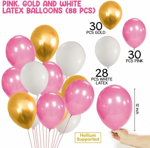 Girls Happy Birthday Balloons Banner Curtains Decorations Kit- 93Pcs For Girl Baby Kids First Bday Decoration Items/Home Room Decor/Wife Women Celebration/Pink Princess Quarantine Theme - Image 3