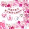 Girls Happy Birthday Balloon Banner Decoration Kit Combo (Pack of 96), 13 Letters (Pink) + HD Metallic 10 Inch Dark Pink, Light Pink & White Balloons Balloons 90 Pcs Balloons  for Girl Kids Baby First Birthday Decoration
