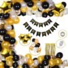 Boys Girls Happy Birthday Balloon Banner Decoration Kit Combo (Pack of 98), 13 Letters (Black) + HD Metallic 10 Inch Gold, Black & White Balloons Balloons 90 Pcs Balloons  for Girl Kids Baby First Birthday Decoration - Black Gold