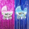 Baby Shower Boy or Girl Baggi Craddle with Fringe Foil Curtains New Born Mom to be kids decoration Items Combo Kit Pink Blue Theme (pack of 4 )
