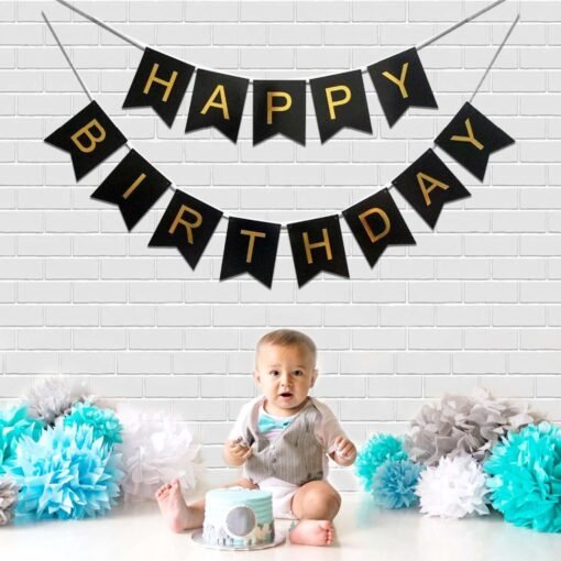 Black and Gold Happy Birthday Banner Decoration for Boys, Girls, Boyfriend, Girlfriend, Husband,Kids Bday Celebrations,Bunting Tags,Flag Decorative Items Decor - Image 4