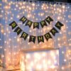 Black Happy Birthday Banner With Fairy Light Combo (Set of 2) For Birthday  Decoration for Boys, Girls, Boyfriend, Girlfriend, Husband,Kids Bday Celebrations,Bunting Tags,Flag Decorative Items Banner