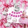 Solid Happy Birthday Balloons Decoration Kit Combo , 13 Letters Banner (Pink), Star,  Number Foil, Arch, Glue Dot + HD Metallic 10 Inch Dark Pink , Light Pink & White Balloons 75 Pcs Balloons For Boys Girl Kids Baby 5th Bday Decoration, Baby Shower, Fifth Birthday, Pink White Theme (Pack of 81)