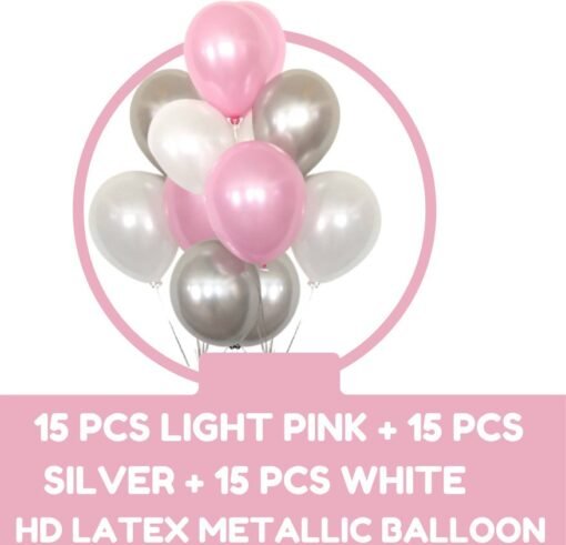 Girls Boys Happy Birthday Balloons Decoration Kit Combo 1 Number 5 Pcs Set (Pack of 1) ,Glue Dot, 45 Pcs HD Metallic Latex Balloons for Decoration for Birthday, Home Party, Surprise Gift, Love , Baby Kids First 1st Birthday ( Pink Silver White Theme ,Pack - Image 4