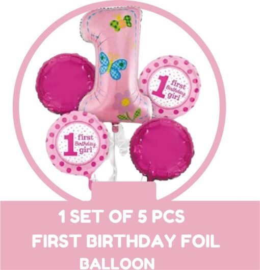 Girls Boys Happy Birthday Balloons Decoration Kit Combo 1 Number 5 Pcs Set (Pack of 1) ,Glue Dot, 45 Pcs HD Metallic Latex Balloons for Decoration for Birthday, Home Party, Surprise Gift, Love , Baby Kids First 1st Birthday ( Pink Silver White Theme ,Pack - Image 3