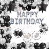 Girls Boys Happy Birthday Balloons Decoration Kit Combo ,13 Letters Happy birthday foil, Black Star Foil, Arch , Glue Dot, 75 Pcs HD Metallic Balloons for Girl Boys Kids Baby First Birthday Decoration, Decoration for Birthday ( Black Silver White Theme ,Pack of 80)