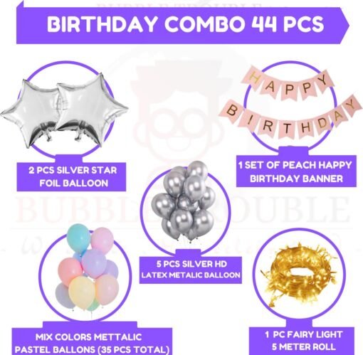 Girls Boys Happy Birthday Pastel Balloons Decoration Kit Combo ,13 letter Banner, Fairy Light, Star Foil, Glue Dot, 35 Pcs HD Metallic Pastel & 5 Pcs Silver Balloons for Husband Wife Kids, Home Party, Surprise Gift, Love , Baby, First, Unicorn, 1st , 2nd - Image 2
