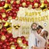 Happy Anniversary Foil Balloons Decoration Kit Combo (Pack of 68), 13 Letters (Gold) + Gold Star Foil + HD Metallic 10 Inch Black ,Gold 60 Pcs Balloons for Girls Boys Husband Wife Girlfriend Boyfriend Parents