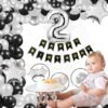 Happy Birthday Balloons Decoration Kit Combo, 13 Letters Banner (Black), Star, Number Foil, Arch, Glue Dot, HD Metallic 10 Inch Black, Silver & White Balloons 75 Pcs Balloons For Boys Girl Kids Baby 2nd Party, Baby Bday, Second Birthday Gift, Black, Silver & White Theme (Pack of 81)