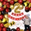 Second Happy Birthday Balloons Decoration Kit Combo , 13 Letters Banner (Red), Star, 2 Number Foil + HD Metallic 10 Inch Red, Black & Gold Balloons 75 Pcs Balloons For Boys Girl Kids Baby 2nd Bday Decoration, Baby Shower, 2nd Birthday, Red Black Gold Them