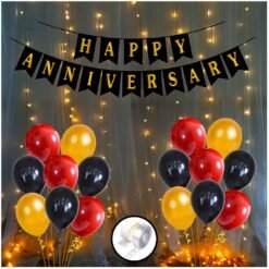 Anniversary Decorations for Home With Happy Anniversary Banner Kit, Metallic Balloons 1set LED Lights Combo 54Pcs for 25th 50th 1st Wedding Party Decoration,Mom DAD