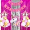 Solid First 1st Happy Birthday Balloons Decoration Kit Combo , 13 Letters Banner (Pink), Star, Unicorn Foil, Fringe Foil Curtains & HD Metallic Light Pink, Gold & White Balloons For Boys Girl Kids Baby 2 5 8 4 Bday Decoration, Baby Shower, second (Pack of
