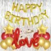 Solid Happy Birthday Balloon Decoration set Combo 13 Letters Foil, Fringe Foil Curtains, Love Foil, Star, Confetti Balloons & 30 pcs HD metallic latex Red Gold Balloons girls boys 1st 10th 25th 50th 2nd bday Red Gold Theme ( Pack of 40 )