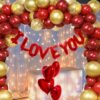 Solid I LOVE YOU foil balloon Red with LED light, Heart, Chrome, Confetti Decoration kit combo Couple proposal Surprise Just married Anniversary Girlfriend Boyfriend first Newly married First night Celebration Party Husband Wife ( Pack of 68)