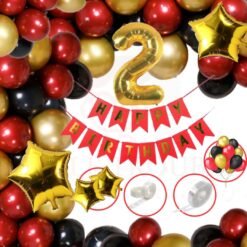 Second Happy Birthday Balloons Decoration Kit Combo , 13 Letters Banner, Star, Number Foil, Glue Dot, Arch, HD Metallic 10 Inch Red, Black & Gold Balloons 75 Pcs Balloons For Boys Girl Kids Baby 2nd Bday Decoration, Baby Shower, Son (Red Black Gold Theme, Pack of 81)
