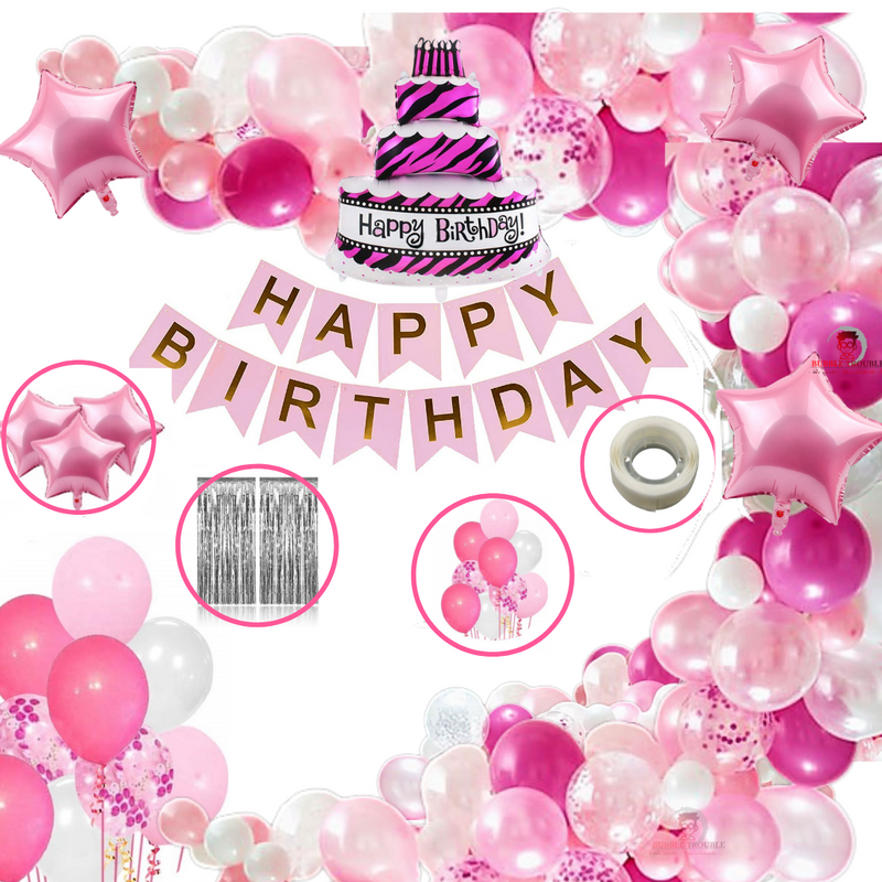 Girls Happy Birthday Balloon Banner Decoration Kit Combo (Pack of 61), 13 Letters (Pink) + Dark Pink, Light Pink & White Balloons for Girl Kids Baby First Birthday Decoration for Baby Shower, 1st Birthday, Pink Balloon (Pack of 61)