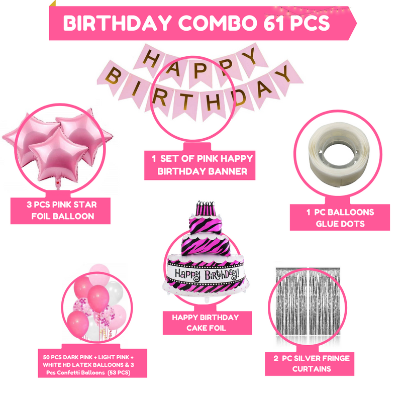 Girls Happy Birthday Balloon Banner Decoration Kit Combo (Pack of 61), 13 Letters (Pink) + Dark Pink, Light Pink & White Balloons for Girl Kids Baby First Birthday Decoration for Baby Shower, 1st Birthday, Pink Balloon (Pack of 61) - Image 2