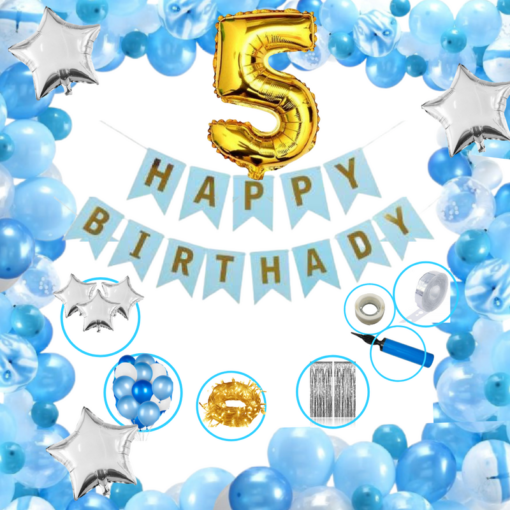Boys Happy Birthday Balloon Banner Decoration Kit Combo (Pack of 64) 13 Letters (BLUE) + + 5 No Gold Foil + Dark BLUE, Light BLUE & White Balloons for Boys Kids Baby First Birthday Decoration Baby Shower, 1st Birthday, BLUE Balloon  (Pack of 64)