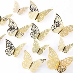 butterfly for Decoration items for wall decor of home, 3d butterflies for room , bedroom , living room, pooja, parlour, hall , antique pieces, artificial metal stickers , show piece - 12 Pcs set