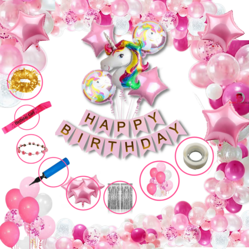 Girls Happy Birthday Balloon Banner Decoration Kit Combo (Pack of 65), 13 Letters (Pink) + Dark Pink, Light Pink & White Balloons for Girl Kids Baby First Birthday Decoration for Baby Shower, 1st Birthday, Pink Balloon  (Pack of 65)