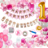Girls Happy Birthday Balloon Banner Decoration Kit Combo (Pack of 63), 13 Letters (Pink) + 2 No Gold foil for Girl Kids Baby First Birthday Decoration for Baby Shower, 2nd Birthday, Pink Balloon  (Pack of 63)