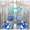 Happy Birthday Decoration Kit Pack of 46 Combo with 1 Pc Blue Birthday Banner, 1 Pc Glue Dot , 40 pc Blue Silver balloons for Kids Birthday Decoration Items