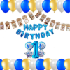 Happy Birthday Decoration Kit Pack of 33 Combo with 1 Pc Happy birthday Blue Foil, 1 Pc 5 pcs First Birthday Set,10 White Metallic Balloons for Kids Birthday Decoration Items