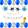 Happy Birthday Decoration Kit Pack of 36 Combo with 1 Pc White Banner, 2 Pcs Blue Star,  2 Pcs Silver Star, 30 Pcs Blue Silver Balloons for Kids Birthday Decoration Items